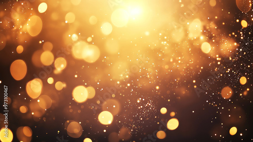 Shimmering Christmas Scene with Flight of Gold Bokeh Particles and Radiant Light