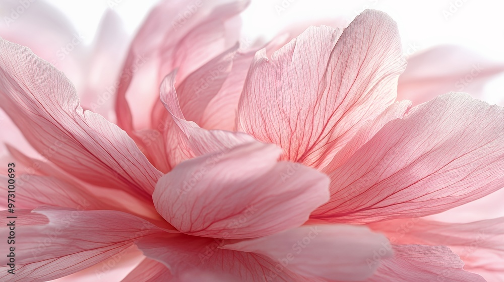 Close up of a delicate pink flower petal with visible veins. Close up of a delicate pink flower petal with visible veins.