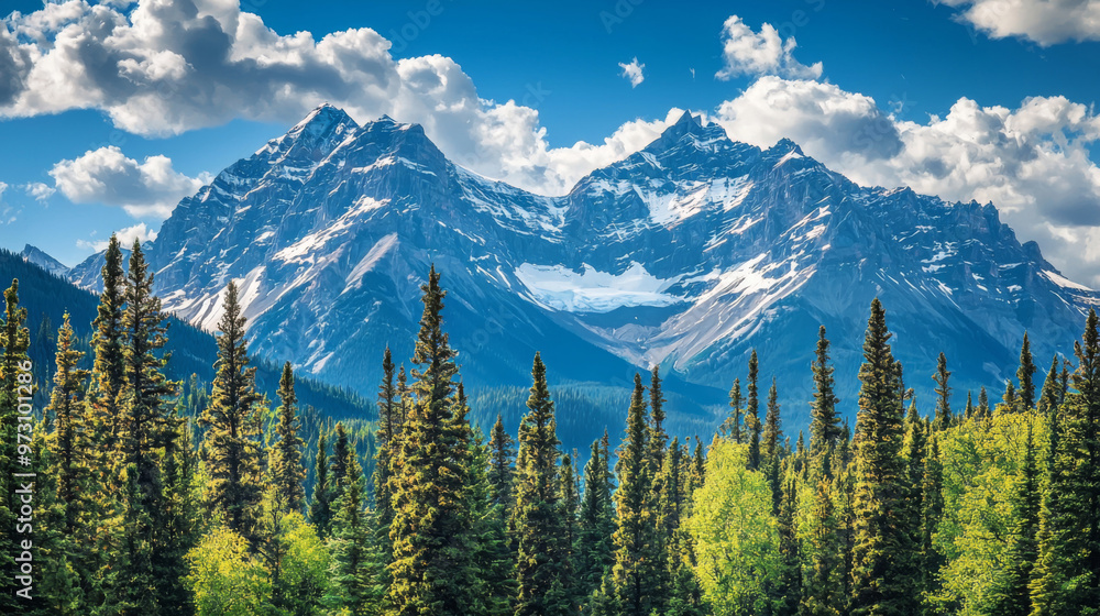 The mountains are covered in snow and the sky is blue The mountains are covered in snow and the sky is blue