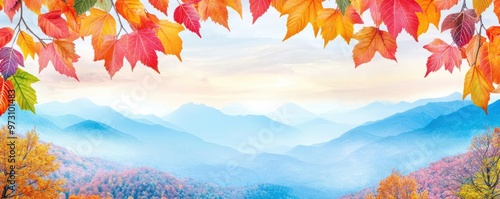 A Thanksgivingthemed nature photo of a mountain range in the background with a foreground of vibrant fall foliage, capturing the beauty of the season photo