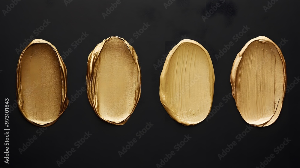 Fototapeta premium Golden Paint Strokes on Black Background, Abstract Image, Texture, Pattern Background, Wallpaper, Cover and Screen of Smartphone, PC, Laptop, 9:16 and 16:9 Format 