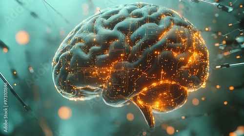 Wallpaper Mural 3D digital brain with finely etched circuits and glowing neural patterns, rendered in sharp detail against a light, tech-themed background Torontodigital.ca