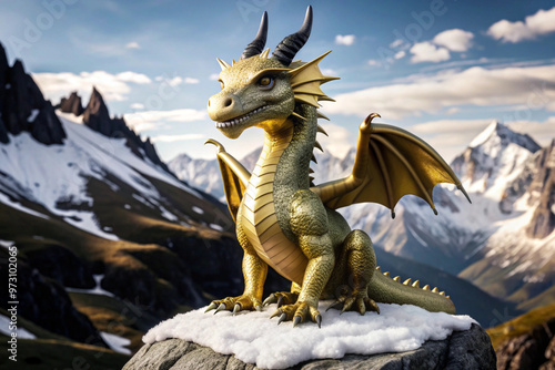 Golden Dragon Perched on a Rocky Mountaintop photo