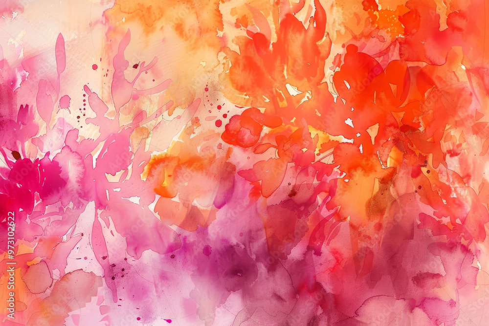 Fototapeta premium A painting of flowers with a pink and orange background