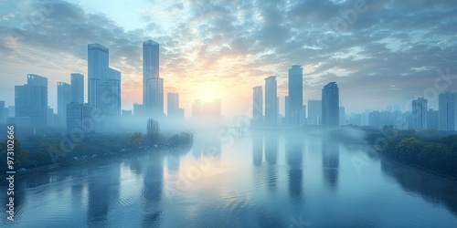 Misty Cityscape at Sunrise