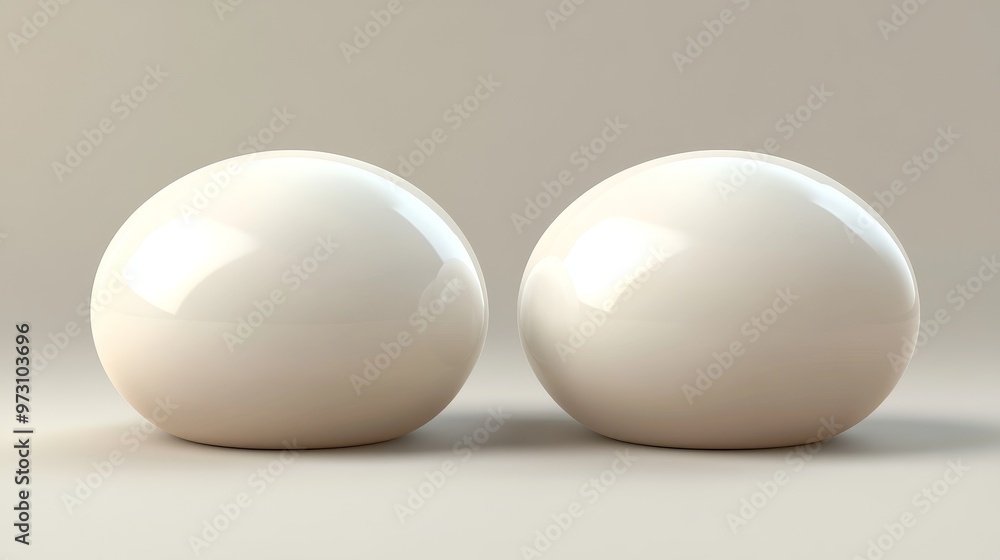 Two smooth, white eggs placed on a minimalistic backdrop. Ideal for culinary or decorative themes. Two smooth, white eggs placed on a minimalistic backdrop. Ideal for culinary or decorative themes.