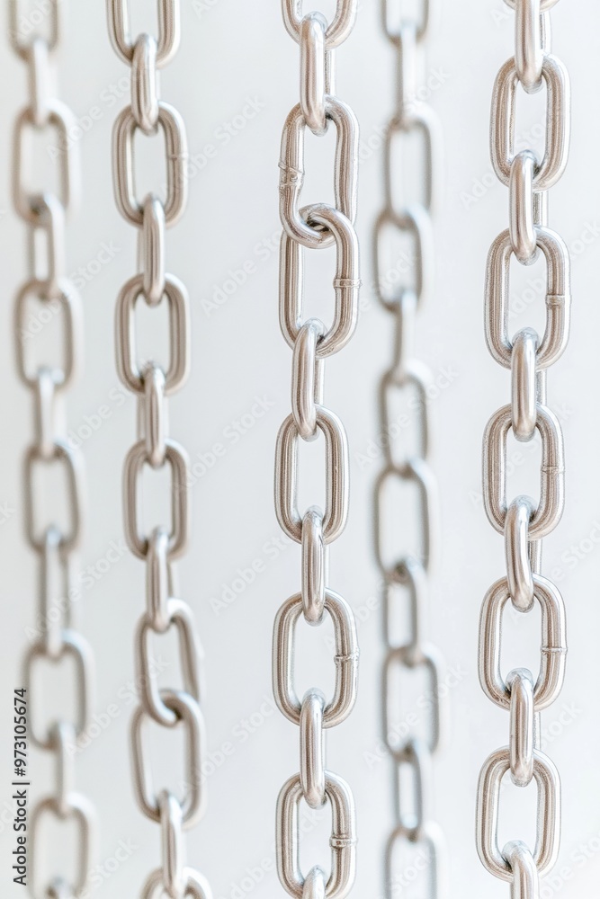 High-Contrast Silver Chain Pattern on White Background with Soft Shadows Evoking a Crisp, Sunny Day High-Contrast Silver Chain Pattern on White Background with Soft Shadows Evoking a Crisp, Sunny Day