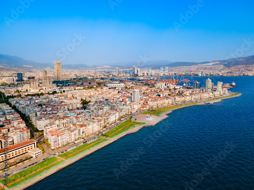 Izmir city centre aerial panoramic view in Turkey photo