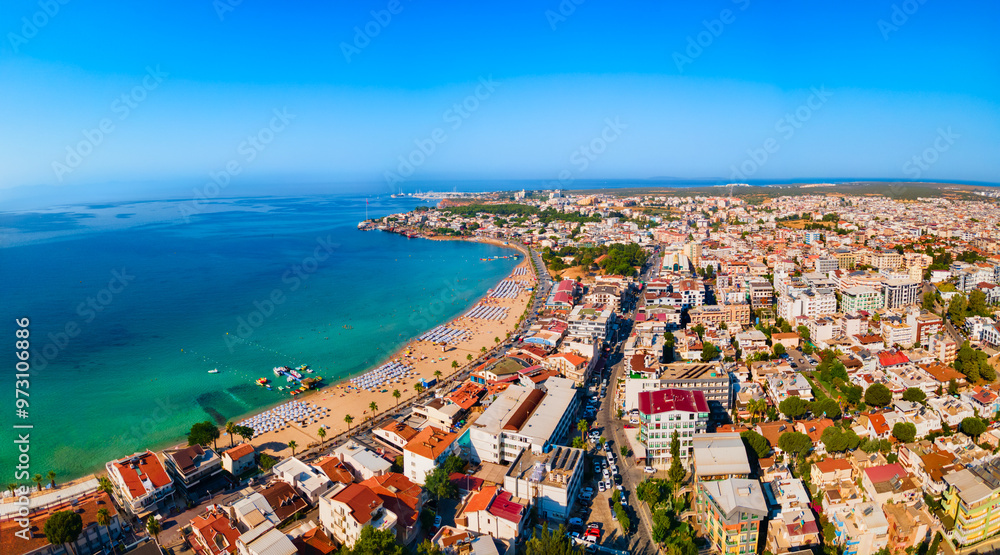 Didim city beach aerial panoramic view in Turkey
