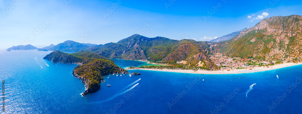 Oludeniz beach aerial panoramic view in Turkey