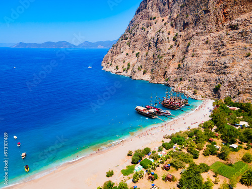 Butterfly Beach aerial panoramic view in Turkey photo