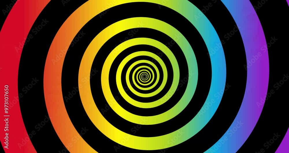 Moving hypnotic spiral. Seamless Psychedelic spiral and slow rotation. Muliticolor and black background. Moving hypnotic spiral. Seamless Psychedelic spiral and slow rotation. Muliticolor and black background.