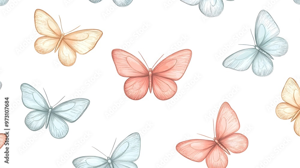 Fototapeta premium Watercolor Pastel Butterfly Seamless Pattern