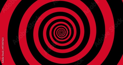 Moving hypnotic spiral. Seamless Psychedelic spiral and slow rotation. Red and black background.