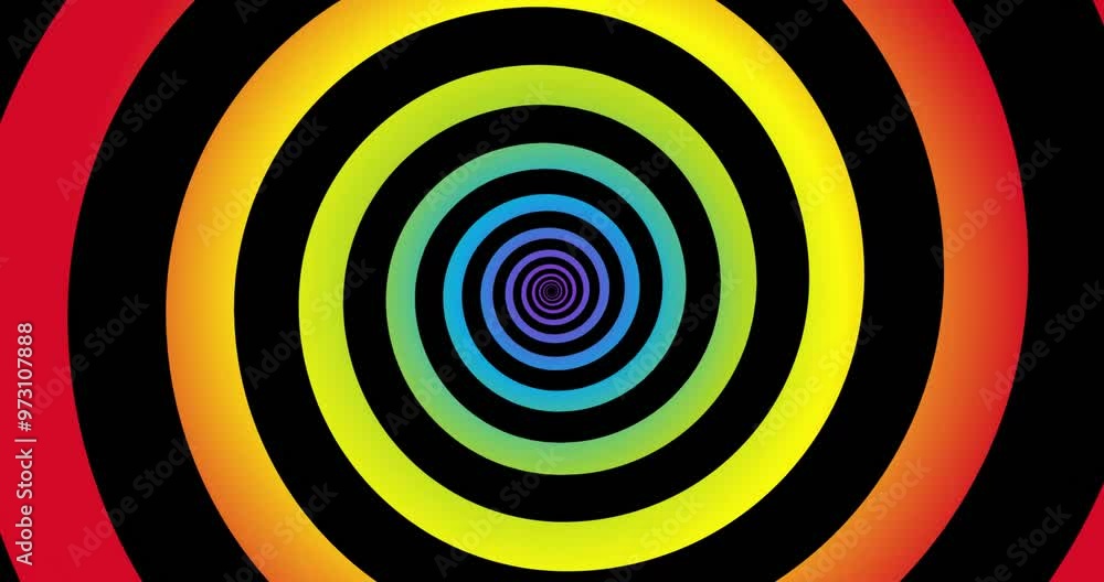 Moving hypnotic spiral. Seamless Psychedelic spiral and slow rotation. Muliticolor and black background. Moving hypnotic spiral. Seamless Psychedelic spiral and slow rotation. Muliticolor and black background.