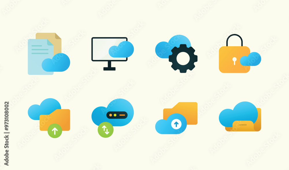 Minimalist cloud management and online service presentation professional illustration set Minimalist cloud management and online service presentation professional illustration set