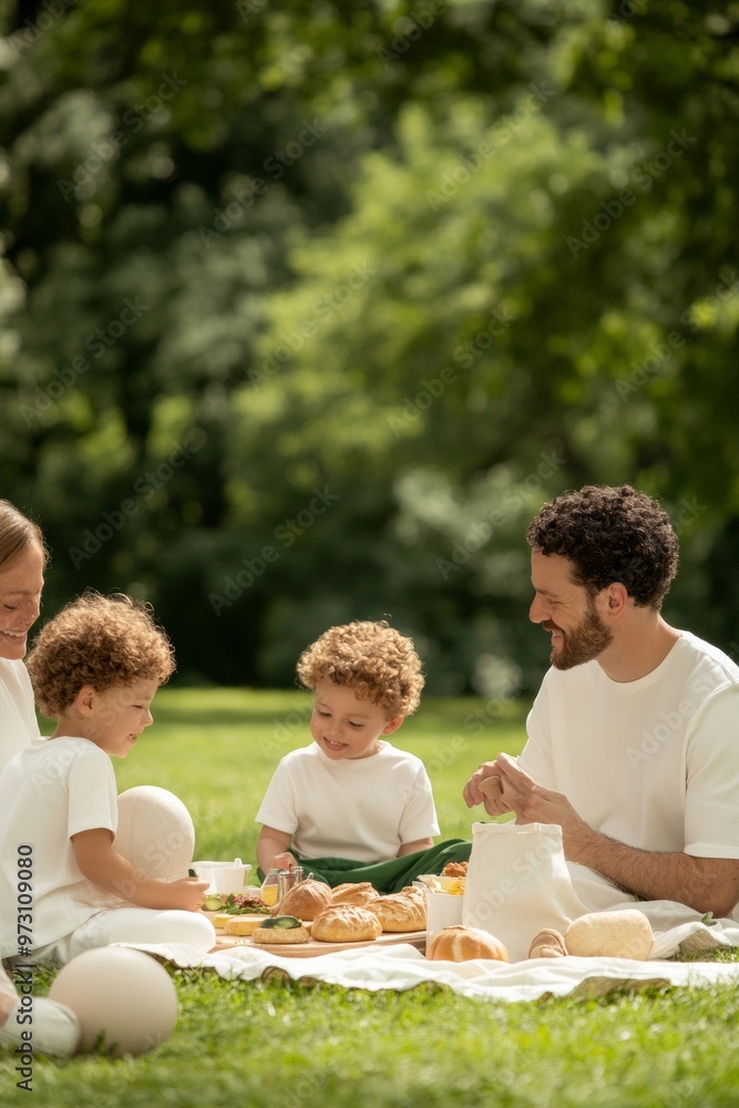 Vibrant Family Picnic in the Park with Lime-Green Accents - Playful Moments, Summer Day, Natural Setting Vibrant Family Picnic in the Park with Lime-Green Accents - Playful Moments, Summer Day, Natural Setting