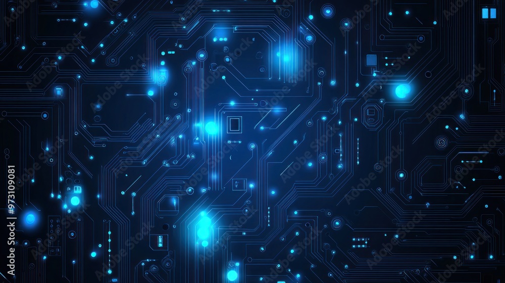 Abstract Circuit Board With Blue Glowing Lights Abstract Circuit Board With Blue Glowing Lights