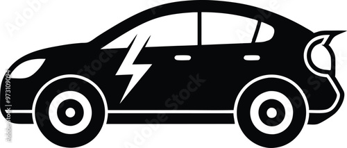 Electric car silhouette Vector Icon and Illustration Isolated on white background.