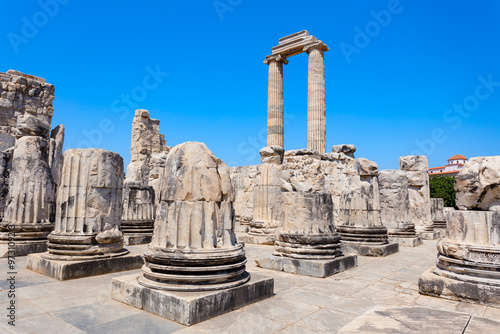 Temple of Apollo ruins at Didyma ancient sanctuary in Didim city in Turkey photo