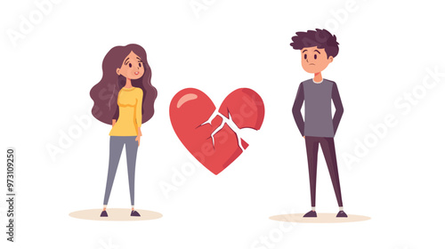 Concept of Quarrel Young Man and Girl Next to Each Other isolated on white background