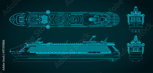 Large cruise liner blueprints illustration