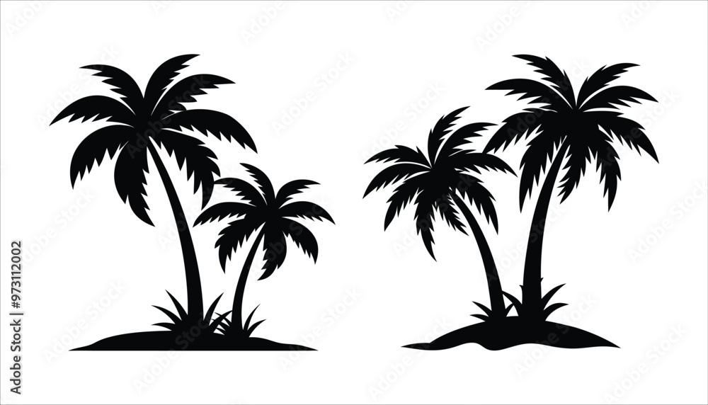 Fototapeta premium Tropical Palm Trees set Silhouette for Beach and Summer Themes