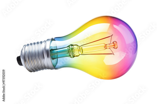 Colorful light bulb with a rainbow gradient effect isolated on transparent background. symbolizing creativity, ideas, and innovation.