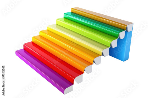 Colorful rainbow staircase made of books in gradient hues, isolated on transparent background. Concept of education, learning, and creativity.