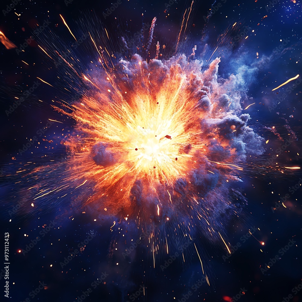 A stunning explosion in a cosmic setting, showcasing vibrant colors and dynamic energy bursting into space. A stunning explosion in a cosmic setting, showcasing vibrant colors and dynamic energy bursting into space.