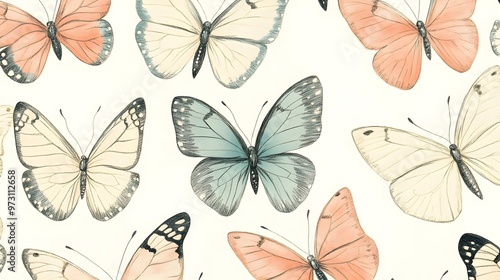 Wallpaper Mural Watercolor Butterfly Pattern Background Torontodigital.ca