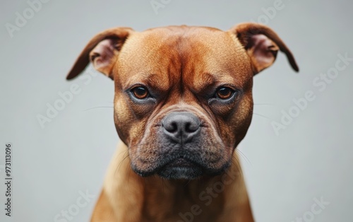 angry dog isolated on clear gray background 