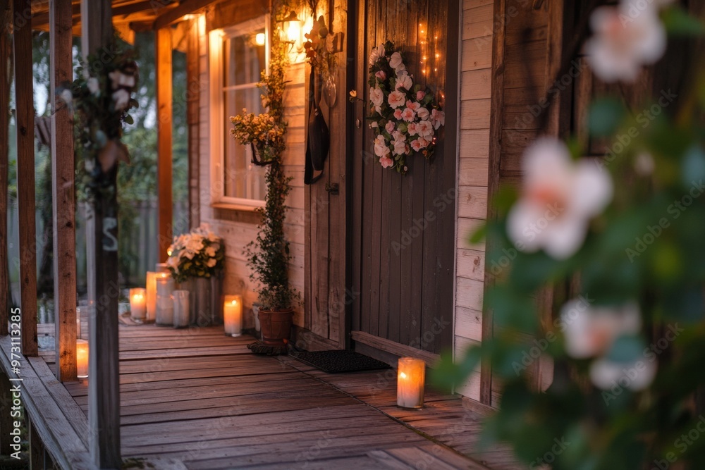 Serene Evening at Rustic Cabin Young Women Arranging Flower-shaped Candles, Warm Cozy Atmosphere Serene Evening at Rustic Cabin Young Women Arranging Flower-shaped Candles, Warm Cozy Atmosphere