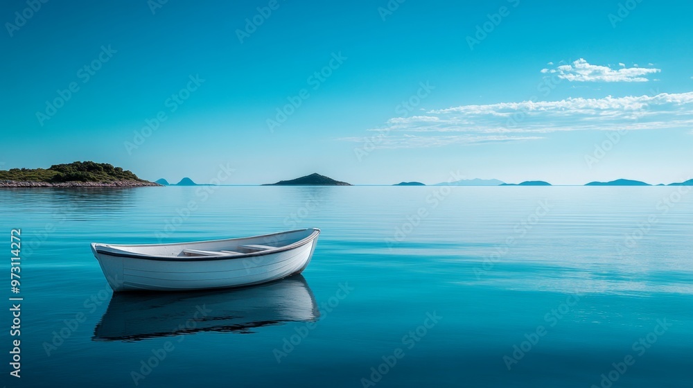 Serene Seascape with Solitary Boat Serene Seascape with Solitary Boat