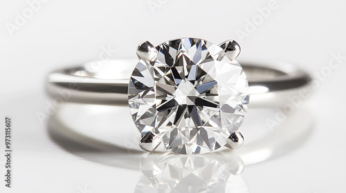 classic round diamond solitaire, elegantly set on a white gold band, gleaming with clarity