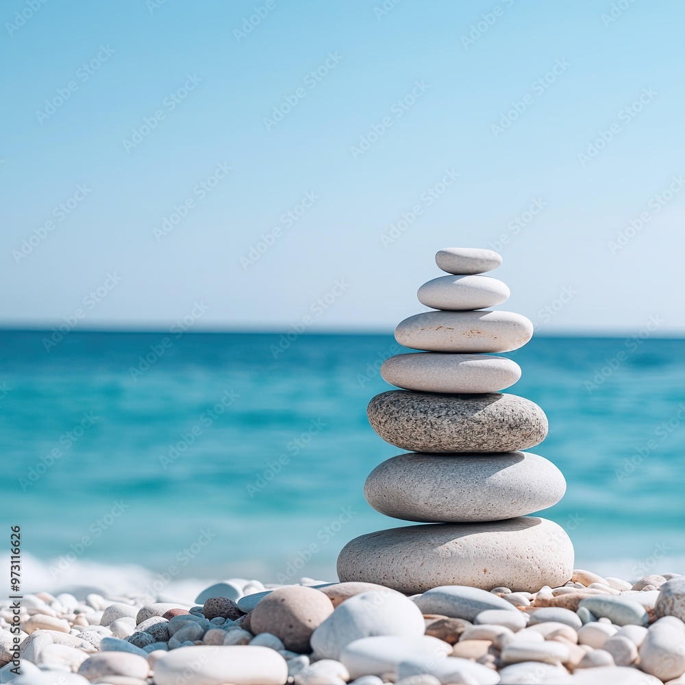 Tranquil Stacked Stones by the Shoreline Tranquil Stacked Stones by the Shoreline