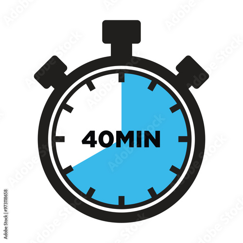 40 Minutes Timer Icon, Modern Flat Design. Clock, Stopwatch, Chronometer Showing forty Minutes Label. Cooking time, Countdown Indication.