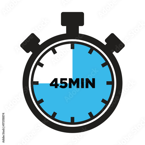 45 Minutes Timer Icon, Modern Flat Design. Clock, Stopwatch, Chronometer Showing forty five Minutes Label. Cooking time, Countdown Indication.