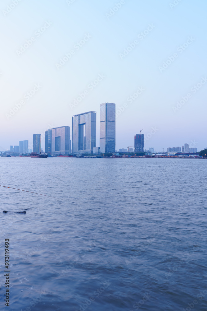 Tall Buildings in Riverside City on the Pearl River Bank, Guangzhou Tall Buildings in Riverside City on the Pearl River Bank, Guangzhou