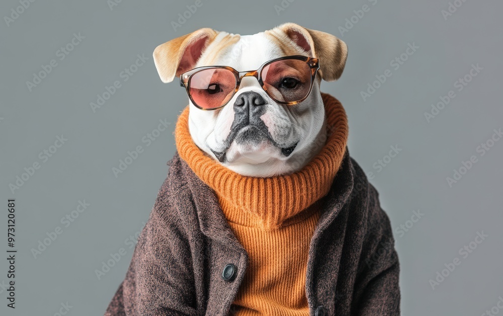 Dog in sunglasses stylish and fashionable clothes fashionable look dog isolated on clear gray background photo Dog in sunglasses stylish and fashionable clothes fashionable look dog isolated on clear gray background photo