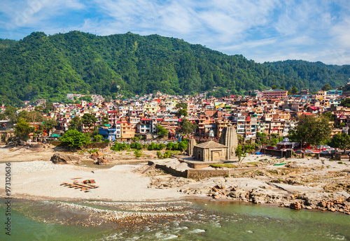 Mandi town aerial view in India photo