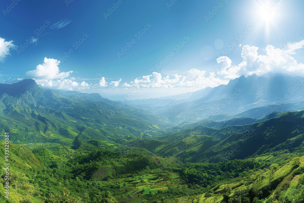 A beautiful mountain landscape with a bright blue sky A beautiful mountain landscape with a bright blue sky