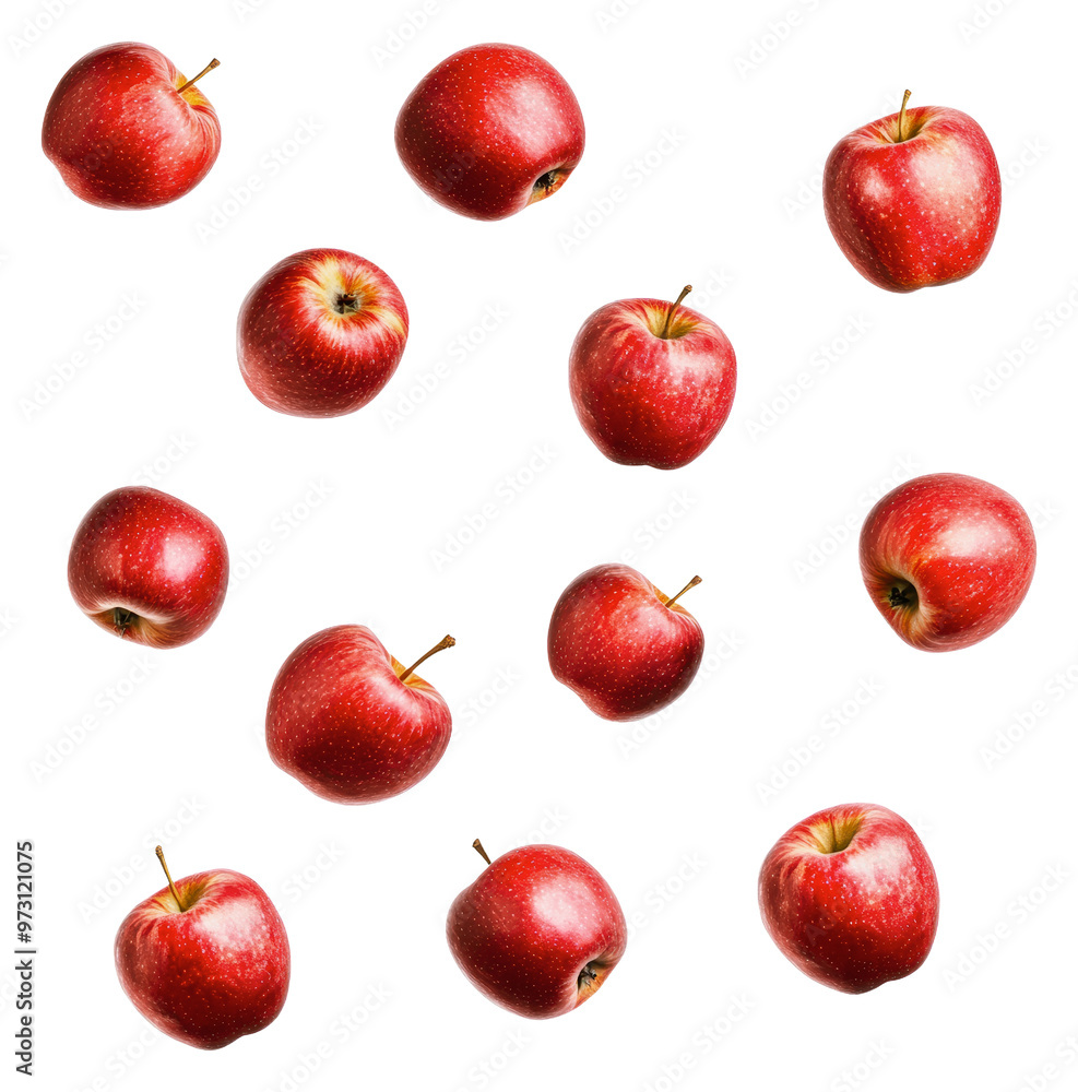 PNG Fresh red apples scattered on a white background PNG Fresh red apples scattered on a white background