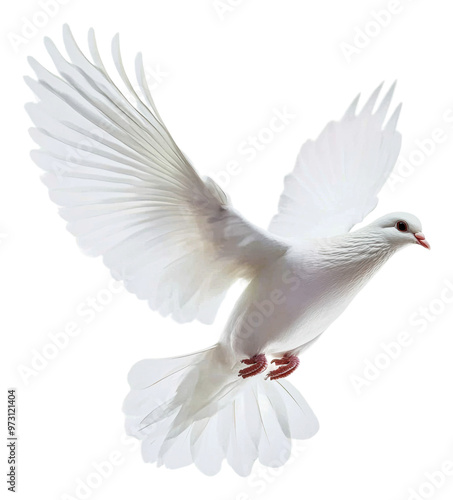 PNG White dove in flight with wings fully spread