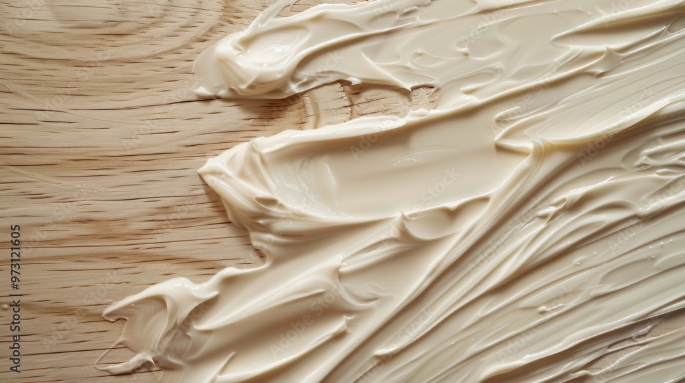 Creamy lotion smear on natural wood background Close-up photo with clean background Creamy lotion smear on natural wood background Close-up photo with clean background