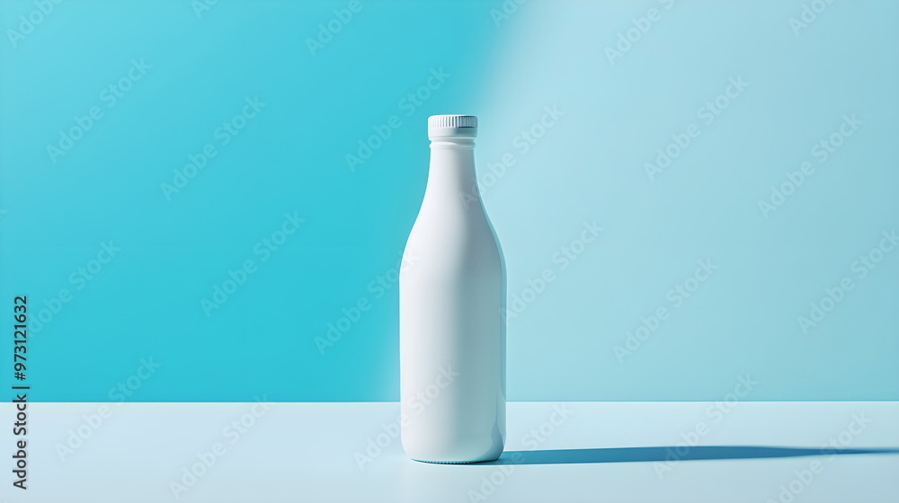 White milk bottle mockup on a simple backdrop. White milk bottle mockup on a simple backdrop.