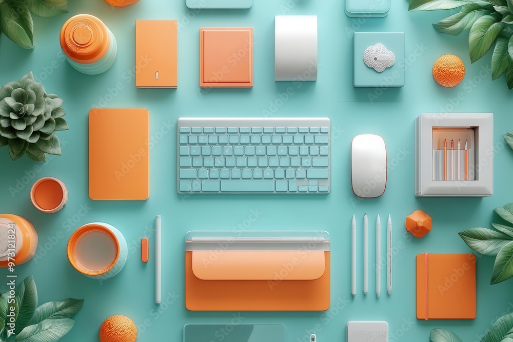 Virtual assistant flat design top view support 3D render Splitcomplementary color scheme Virtual assistant flat design top view support 3D render Splitcomplementary color scheme