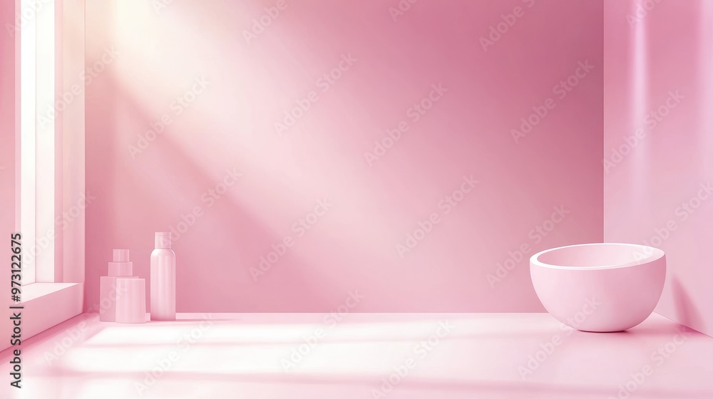 Modern vector advertising banner template with a pink empty room background and light shadows, perfect for showcasing luxury beauty products in a spa or studio setting Modern vector advertising banner template with a pink empty room background and light shadows, perfect for showcasing luxury beauty products in a spa or studio setting