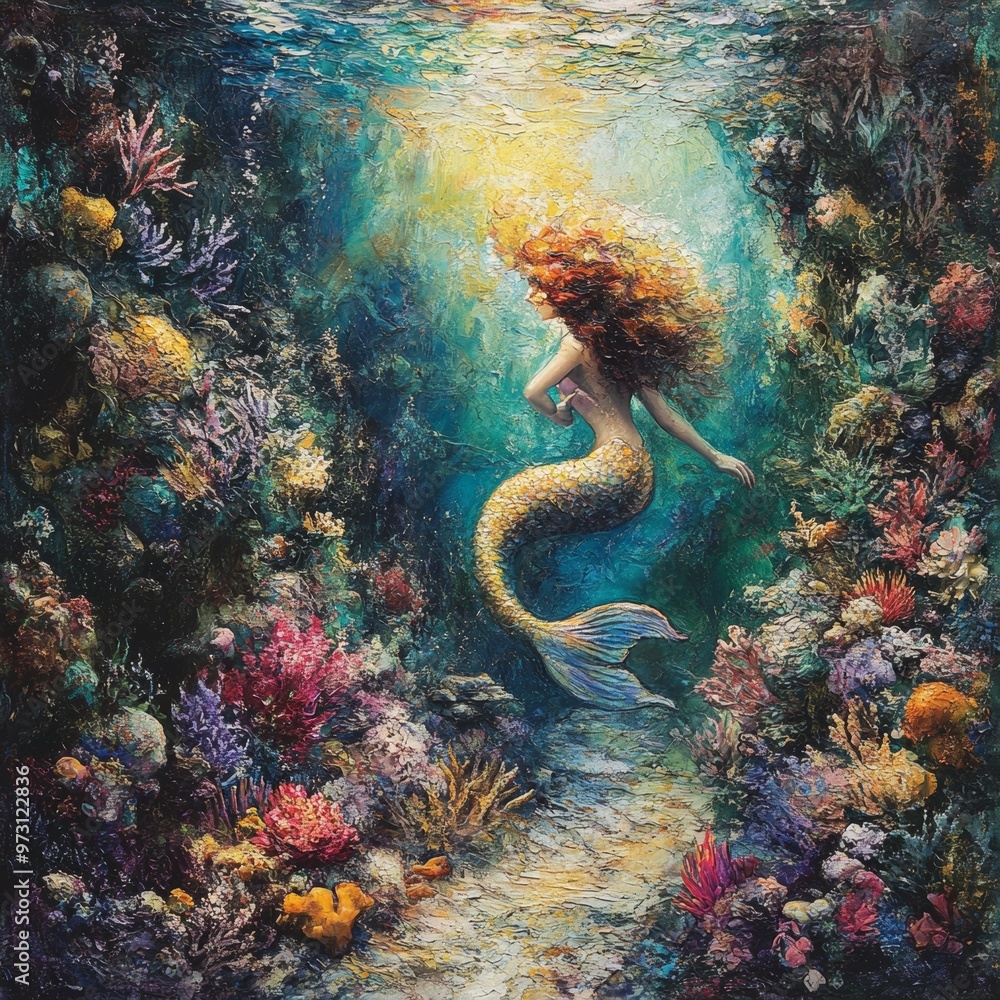 Mermaid in the Reef Underwater Art Painting Mermaid in the Reef Underwater Art Painting