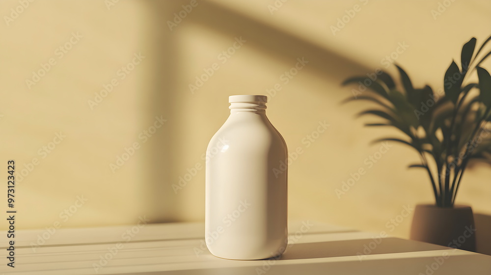 White milk bottle mockup on a simple backdrop. White milk bottle mockup on a simple backdrop.